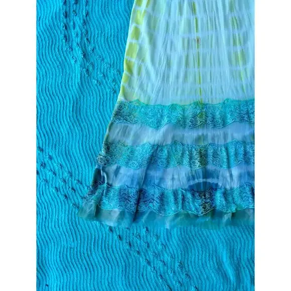 Vintage Reworked Shibori Tie Dye Slip Dress Lime Turquoise 90s Grunge Midi - Picture 6 of 9
